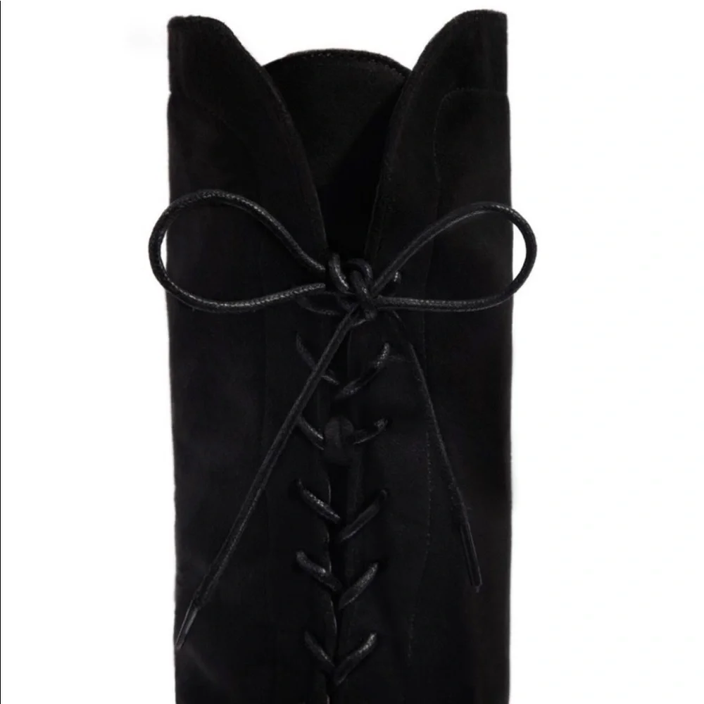 Black Over The Knee Chunky Low Heel
Lace Up Boots - Picture 5 of 11
